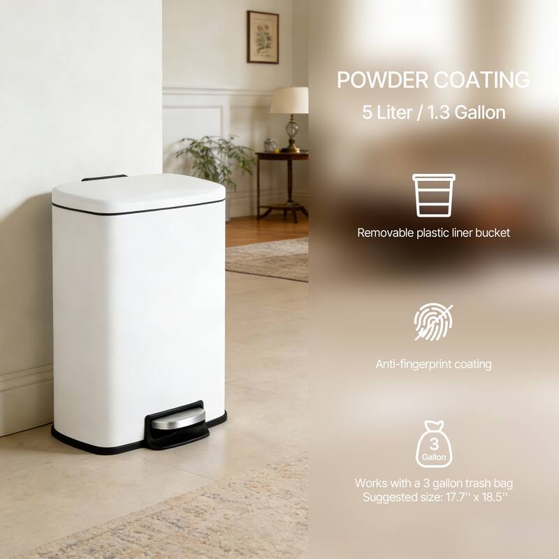 Innovaze 1.3 Gal./5 Liter Rectangular Step-on Trash Can for Bathroom and Office