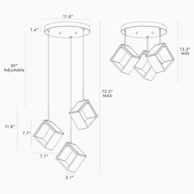 Modern Gold 3-Light LED Chandelier Cluster Kitchen Island Light for Dining Room - Dia. 16.9" x H 11.8"