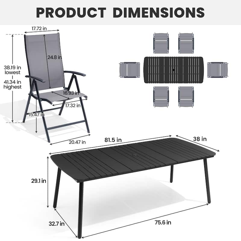 7/9PCS Outdoor Patio Dining Set Rectangular Aluminum Table with Folding Dining Chair