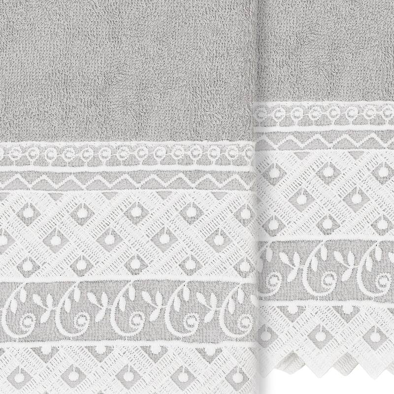 Authentic Hotel and Spa 100% Turkish Cotton Aiden 2PC White Lace Embellished Hand Towel Set