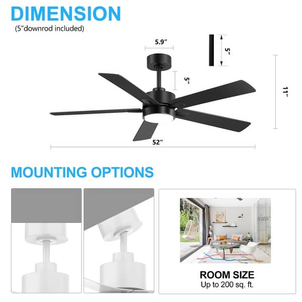 dimension image slide 4 of 15, 42/48/52/56/62-IN LED Ceiling Fan with Light Kit and Remote(5/7-Blade)