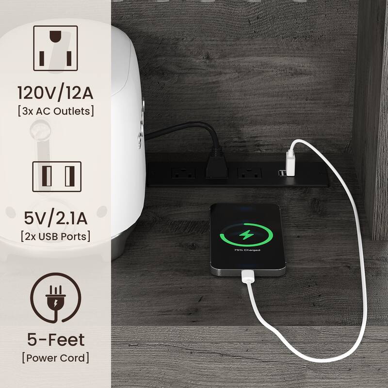 Pocassy Modern Kitchen Pantry Cabinet with Power Outlet