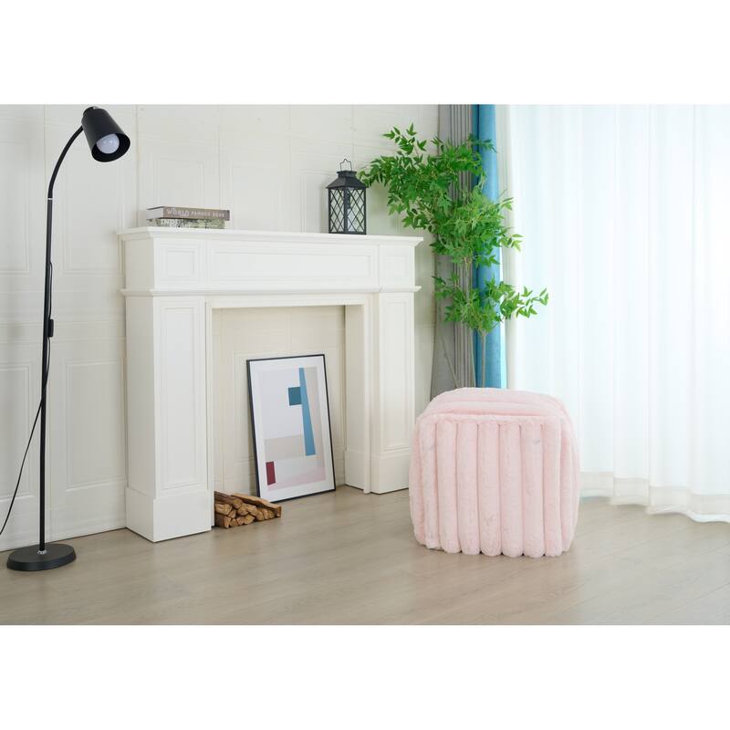 Madrid Collection Ultra Soft Ribbed Faux Fur Indoor Pouf