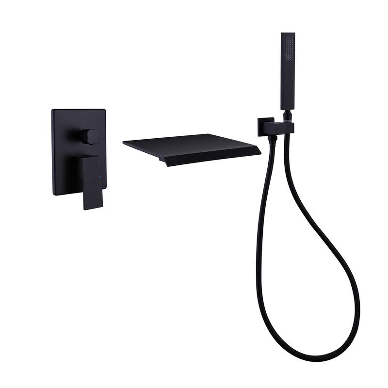 Single Handle Wall Mounted Roman Tub Faucet with Diverter and Handshower - Matte Black