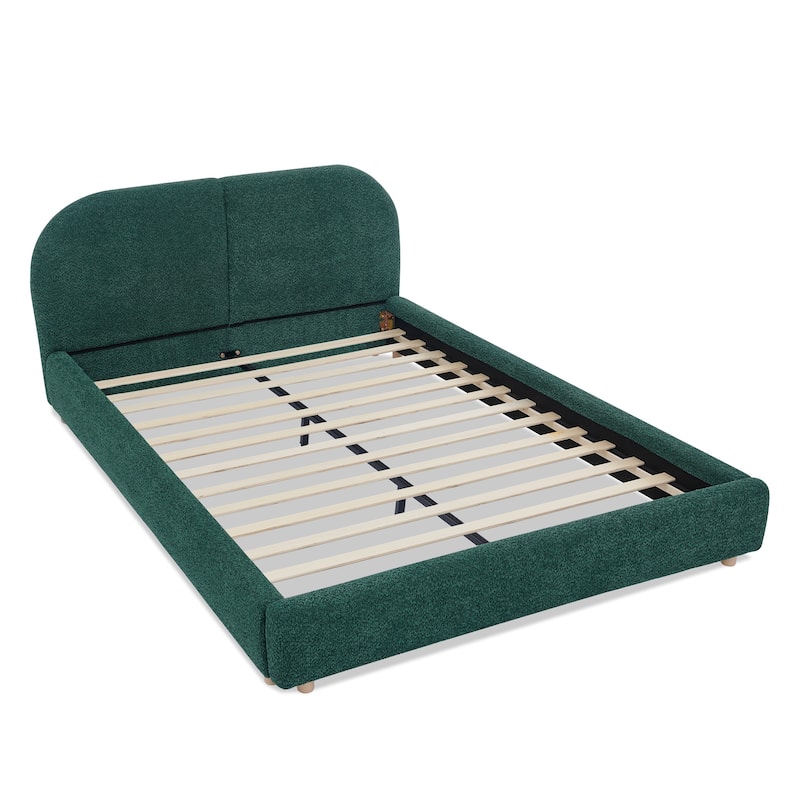 Stylish Curve-shaped Upholstered Platform Bed Frame Modern Minimalist Low Profile Bed with Curved Headboard Optional Storage Bed