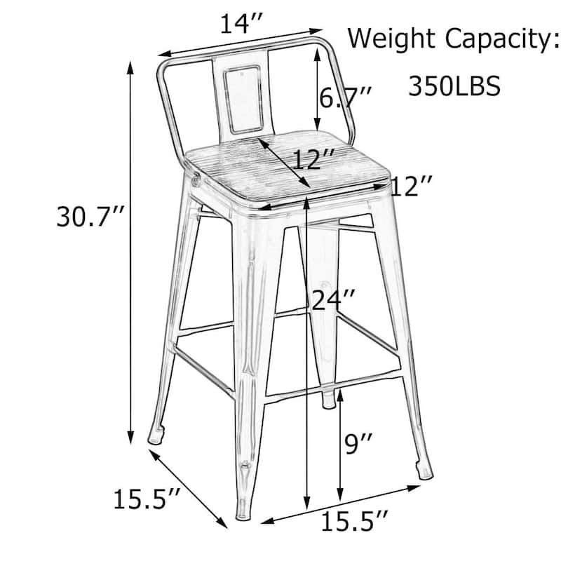 Metal Bar Stools Set of 4 black counter stools with Wooden Seats