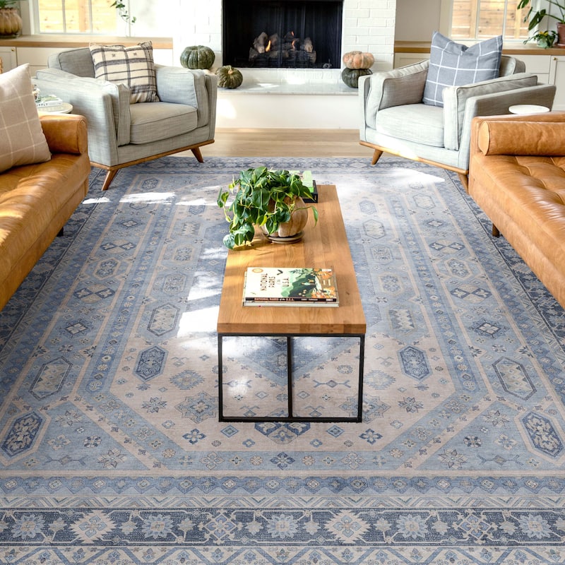 Well Woven Apollo Nicosia Medallion Flat-Weave Machine Washable Area Rug - 7' 7" x 9' 10" - Blue - Rectangle