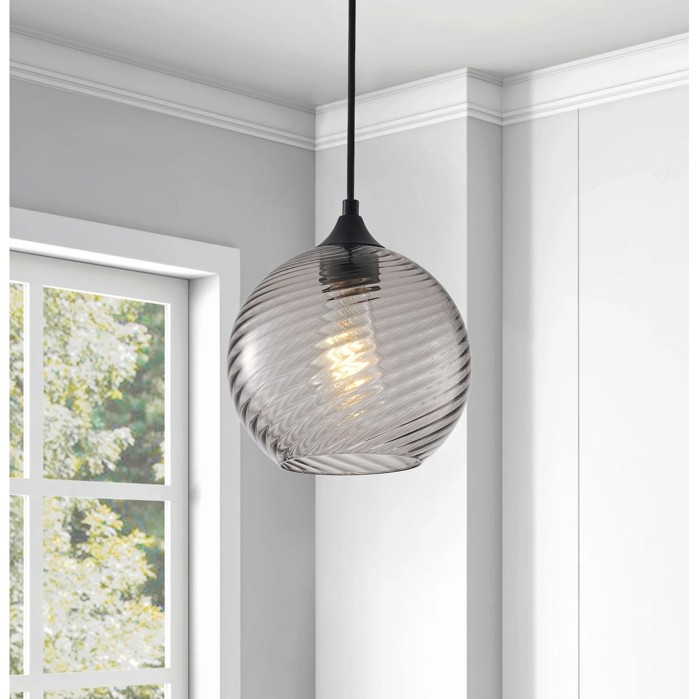 AIWEN Modern 1-Light Textured Globe Glass Pendant Light for Kitchen Island