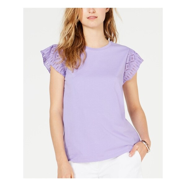 MICHAEL KORS Womens Purple Jewel Neck Top Size M