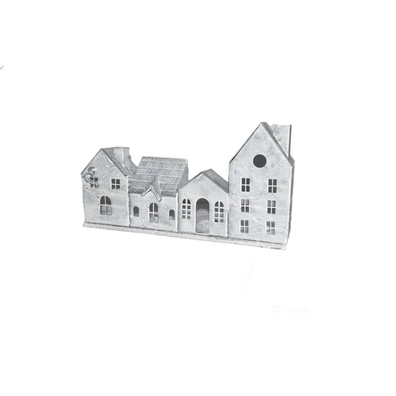 Iron 4-House Figurine/Tealight Holder- A - WHITE WASH