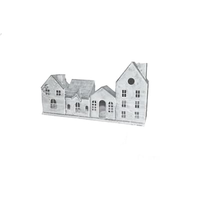 Iron 4-House Figurine/Tealight Holder- A - WHITE WASH