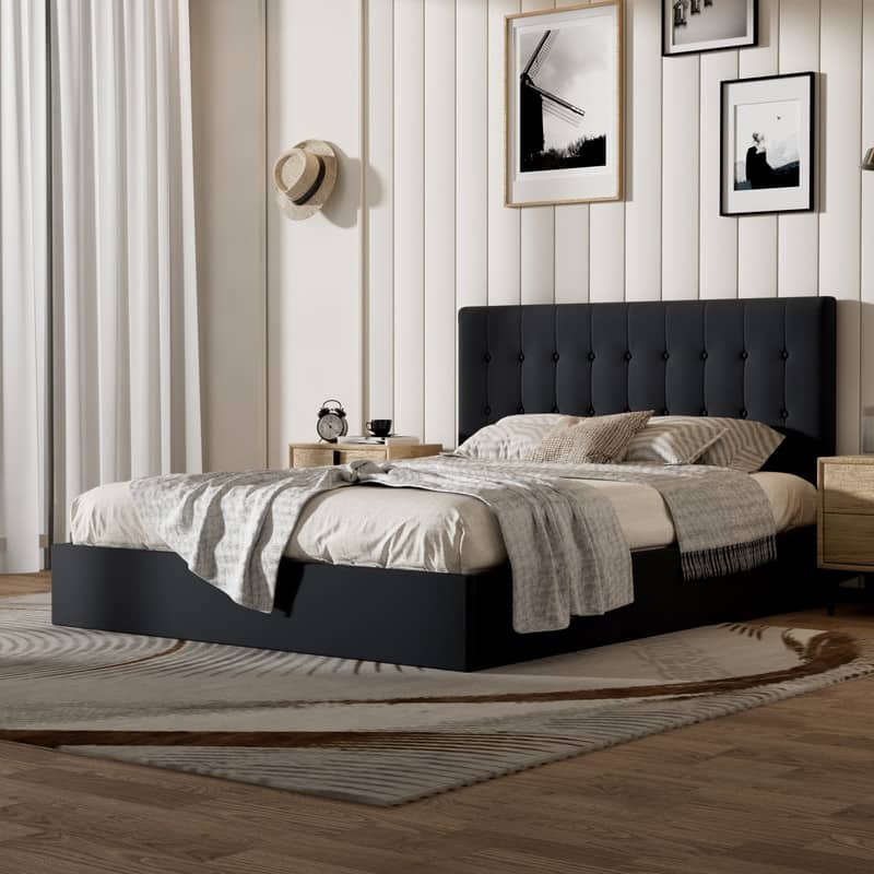 Plywood Frame Upholstered Platform Bed with Lift-up Storage