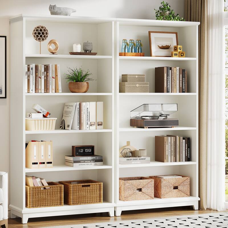 5-Tier White 70" Tall Wooden Bookshelf, Open Display Shelving