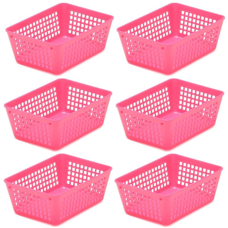 6-Pack Plastic Storage Baskets for Office Drawer, Classroom Desk - Pink