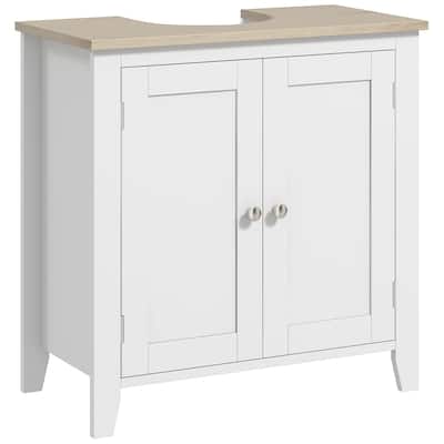 Storage Cabinet, White Bathroom Vanity with U-Shape Design, Adjustable Shelf, Enclosed Storage for Towels & Supplies