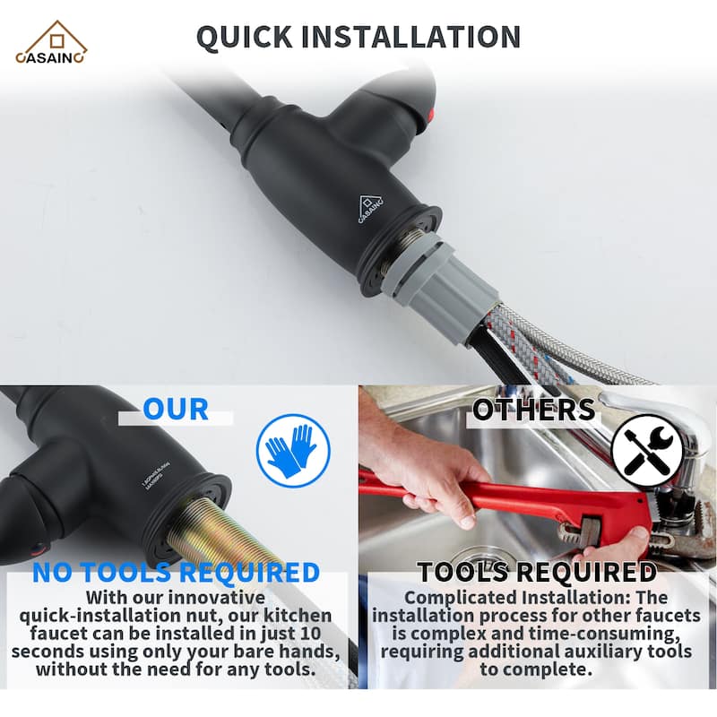 Single Handle Pull Down Sprayer Kitchen Faucet with Three Functions Spray Head