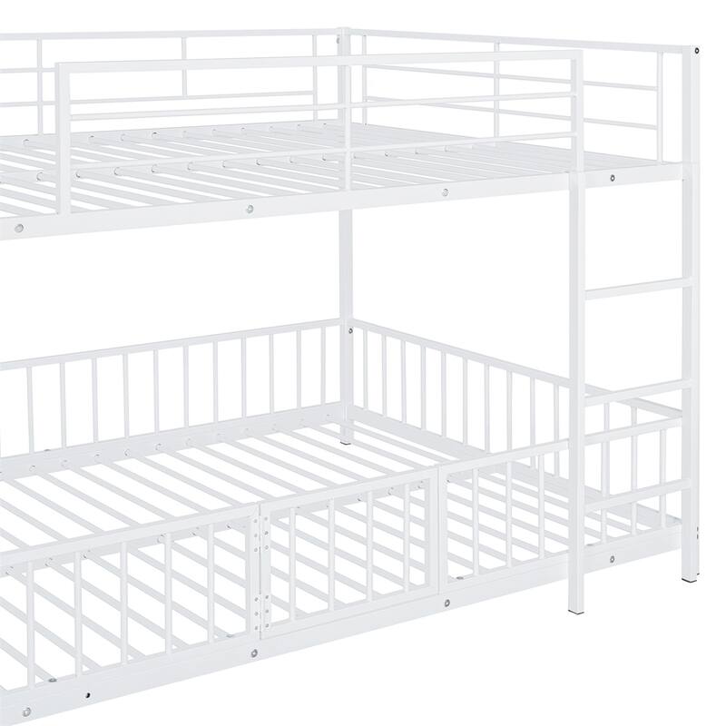 Full over Full Size Metal Bunk Bed with Slide and Guardrails