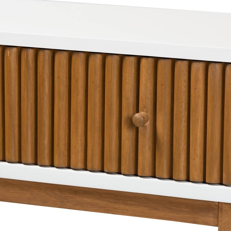 Odile Mid-Century Modern Two-Tone Natural Brown and White Bayur Wood 1-Drawer Console Table