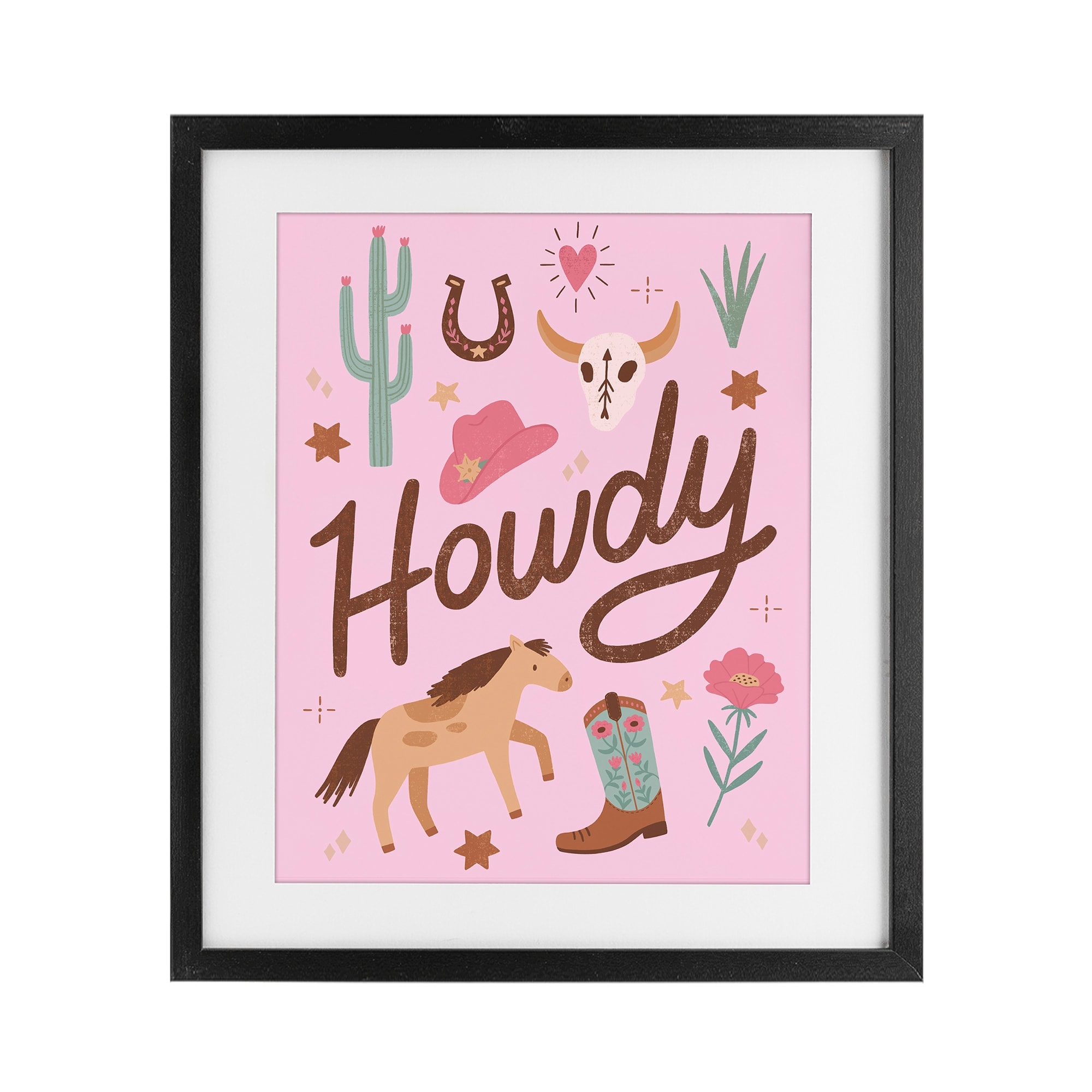 Stupell Western Boho Girl Howdy Under Glass Framed Design By Nina Seven