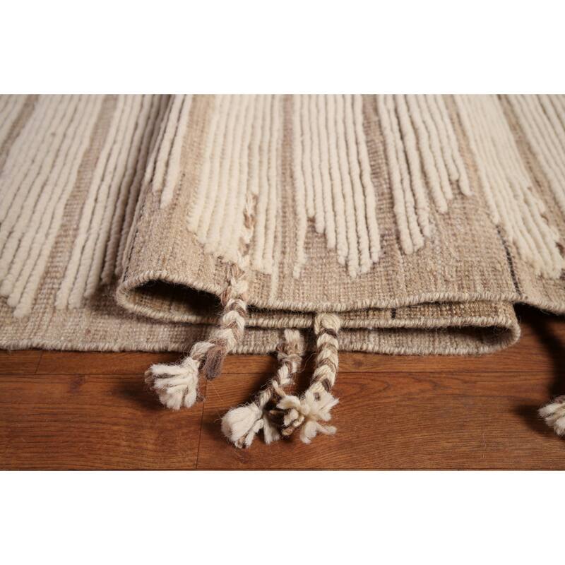 All-Over Striped Moroccan Large Area Rug Hand-Knotted Wool Carpet - 12'8"x 20'3"