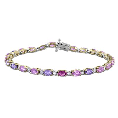 Miadora 14k Gold Diamond and Multi-Color Sapphire Tennis Bracelet