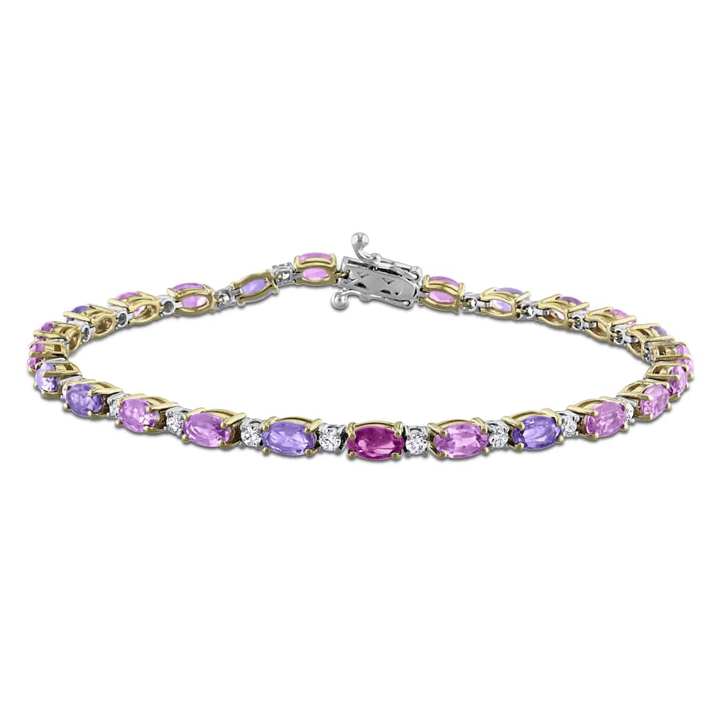 Miadora 14k Gold Diamond and Multi-Color Sapphire Tennis Bracelet