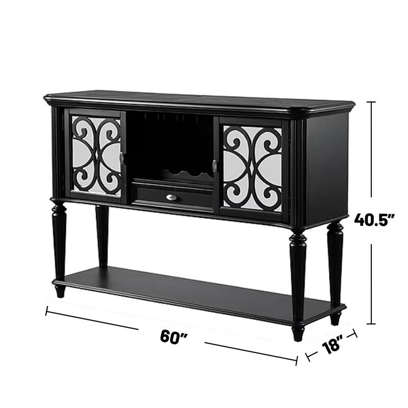 2 Doors and 1 Drawer Wooden Server with Turned Fluted Legs