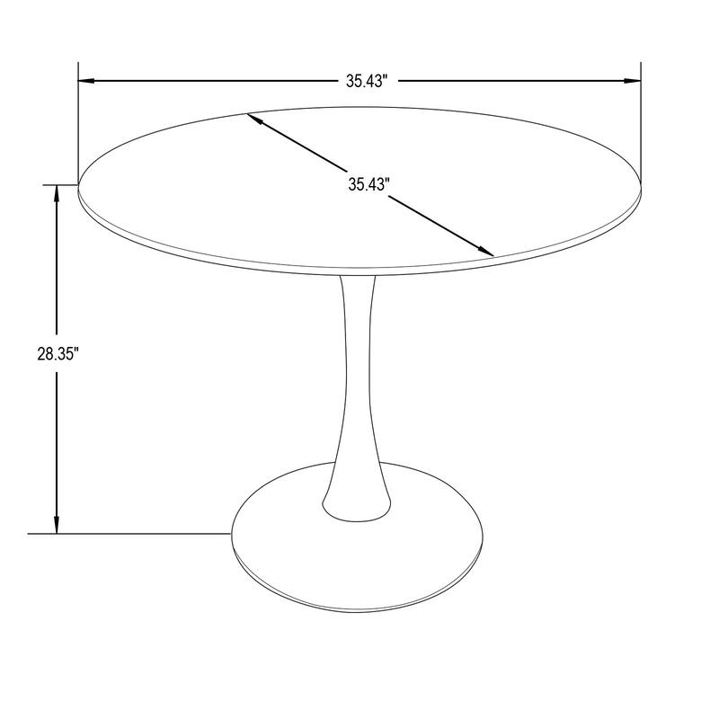 Bristol 35 Inch Mid Century Modern Round Dining Table, Wood Top & Glossy Iron Pedestal Base for Kitchen & Dining Room