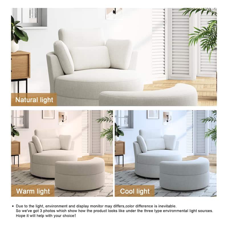 Upholstered Swivel Accent Chair with Wooden Tray Storage Ottoman