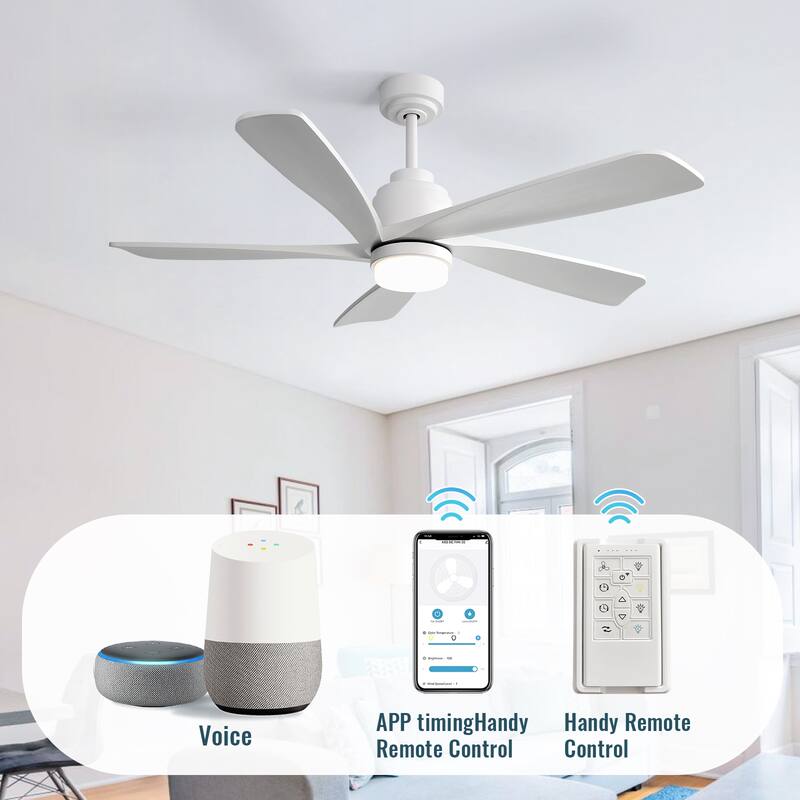 Sofucor 52" Solid Wood Noiseless Ceiling Fans with Dimmable LED Light Optional and Remote, 6-Speed Reversible, Smart Optional