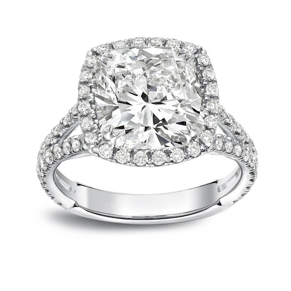 Auriya Platinum 4 1/3ctw Cushion-cut Halo Diamond Engagement Ring Certified. Opens flyout.