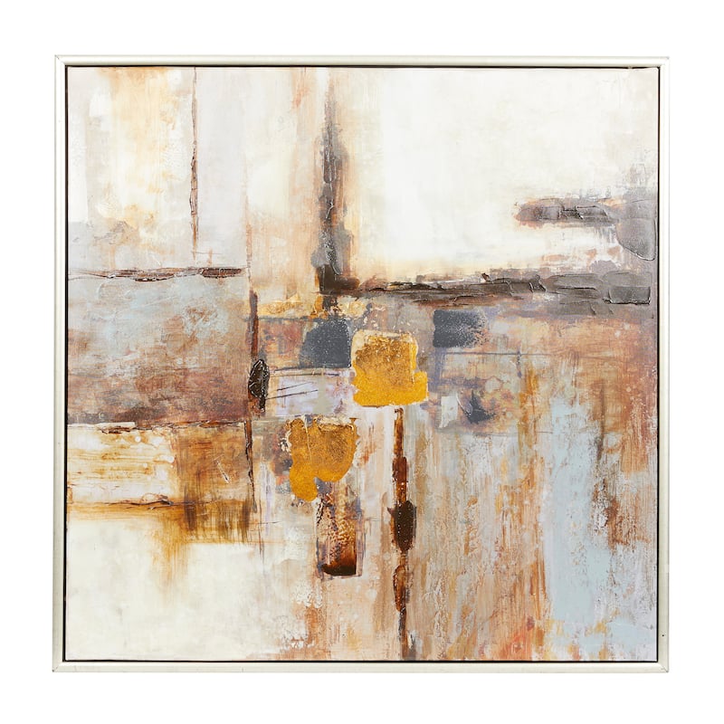 Brown Canvas Abstract Framed Wall Art with Silver Frame