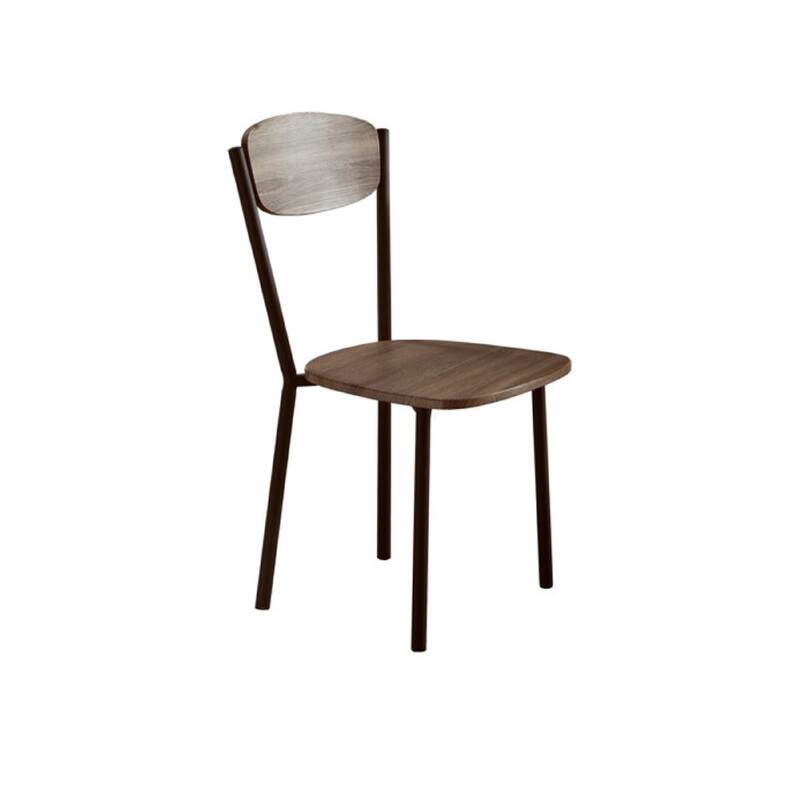 Jiho 5pc Dining Table and 4 Chairs Set, Graywash, Black Metal Base