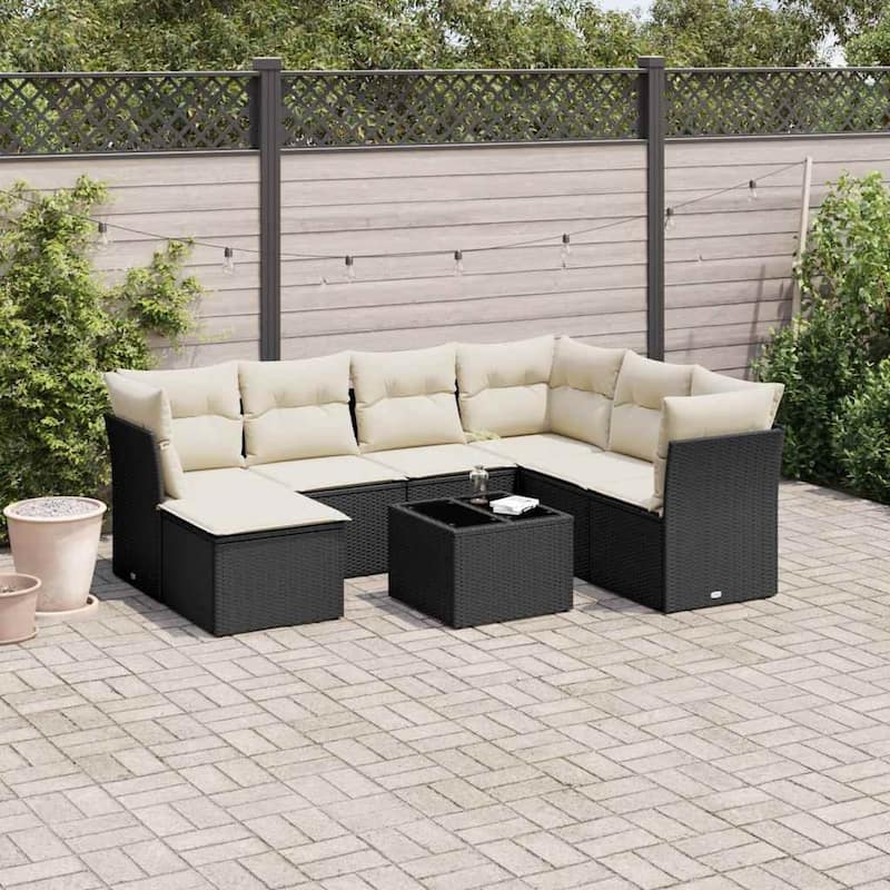vidaXL Garden Sofa Set Black - 21.7 x 21.7 x 14.6 - Black and cream Large With table