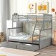 preview thumbnail 21 of 57, Twin over Full Wood Bunk Bed with Storage Drawers, Ladder and Safety Guard Rails Gray