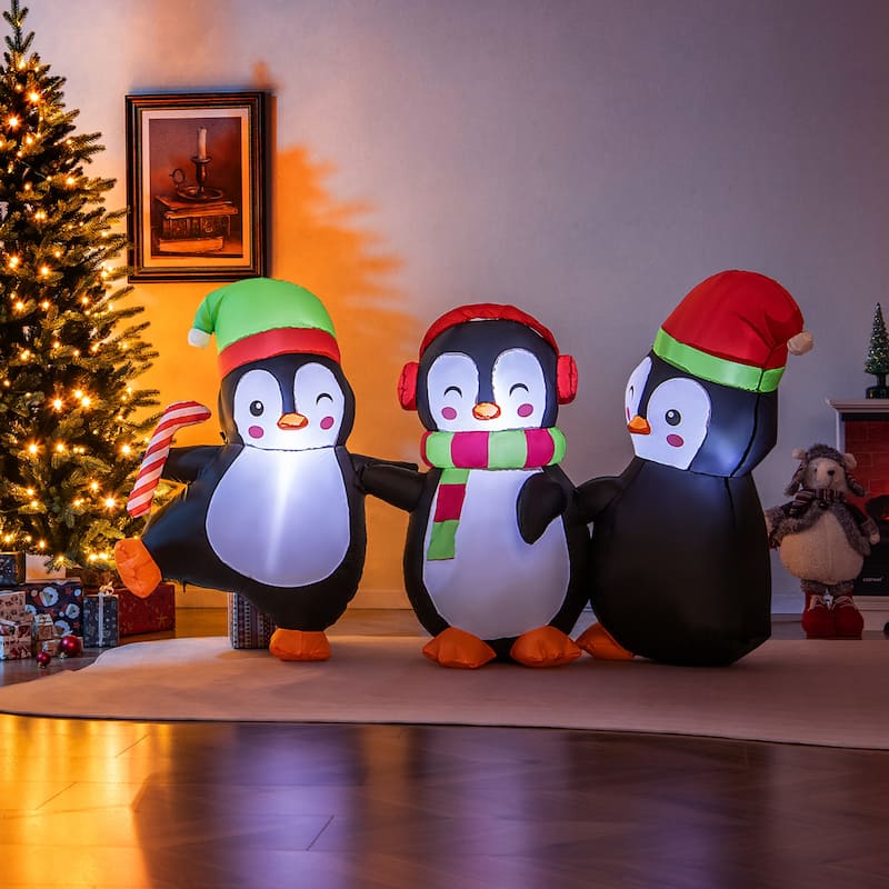 Gymax Christmas Inflatable Penguins Family Pre-Lit Festive Inflatable - See Details