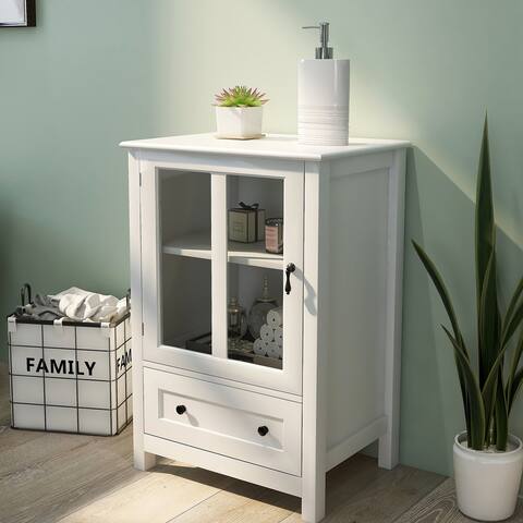 Buffet storage cabinet with single glass doors and unique bell handle - N/A
