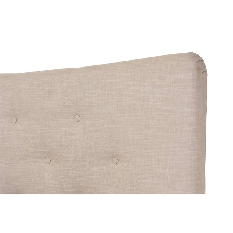 Mid-Century Platform Bed - Beige Linen Upholstery - Modern Low Profile Bed for Bedroom - Solid Wood Frame