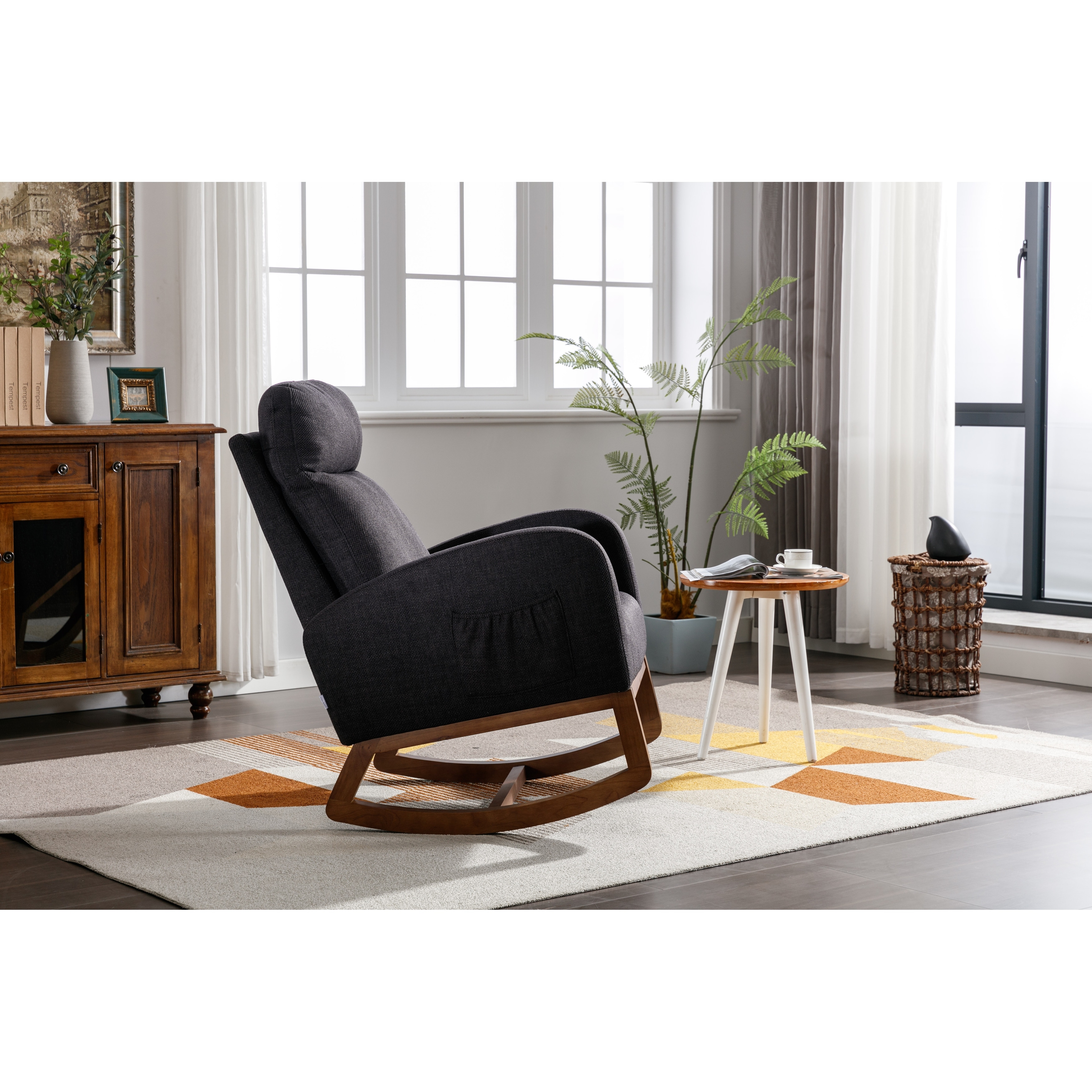 Living Room Accent Upholstered Rocking Glider Rocker High Back Arm
