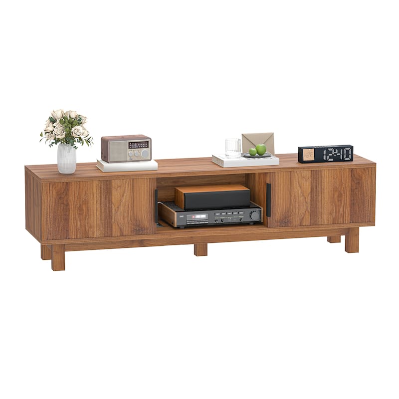 Moasis 59"W Fluted TV Stands for TVs up to 65 Inches, Entertainment Center with Power Outlets