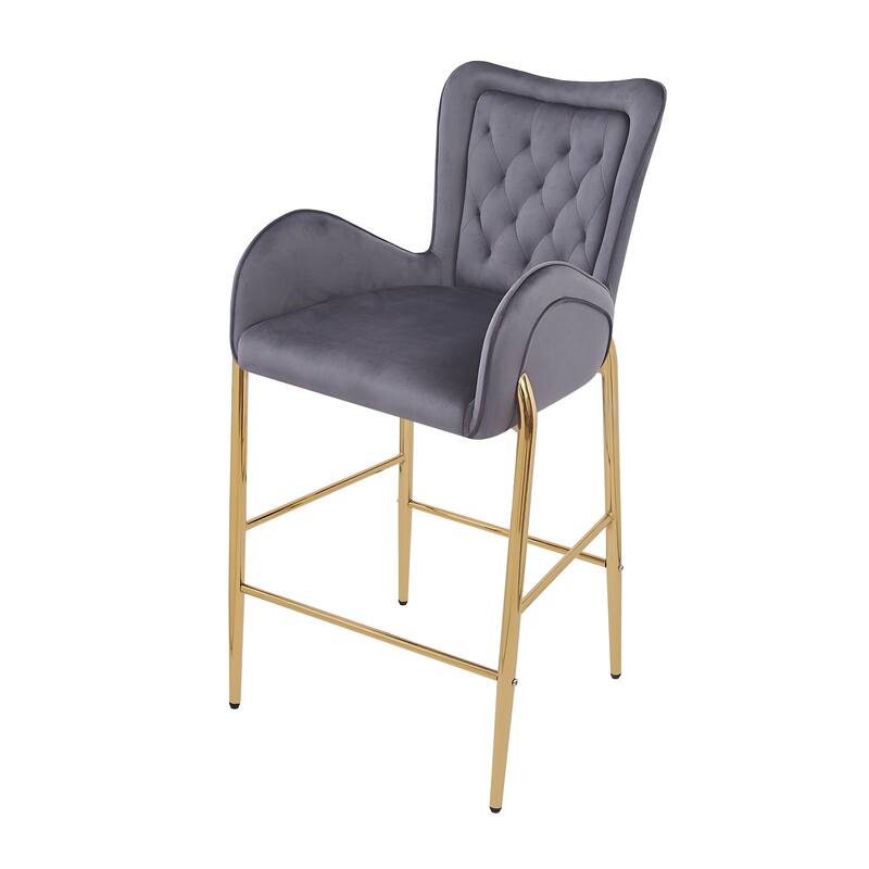 Roomfitters 28.75" Counter Height Bar Stools Set of 2, Tufted Velvet Bar Height Arm Chairs with Golden Legs and Footrests