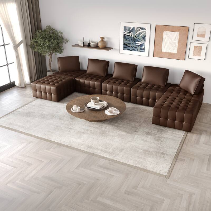 CraftPorch 7-Piece Elegance Button-Tufted PU Upholstered with Ottoman