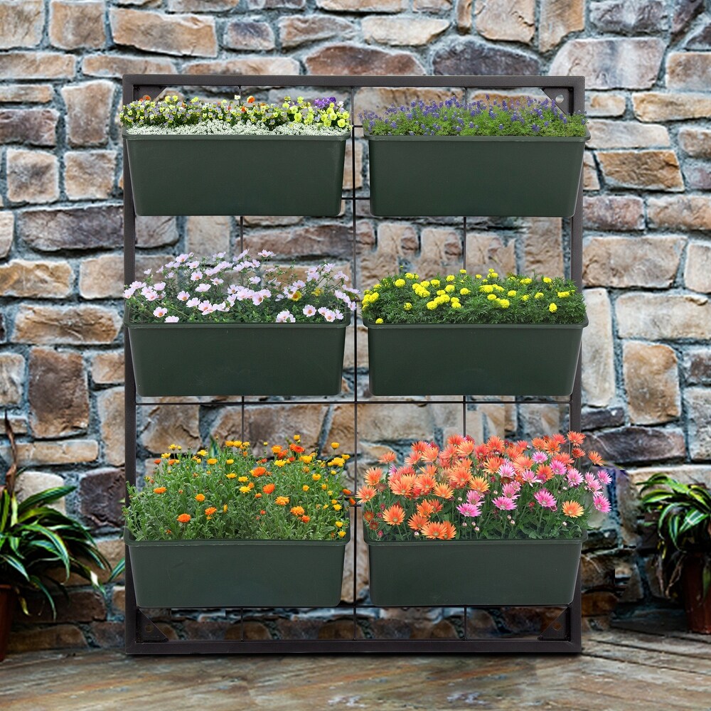 Kinborkinbor 3 Tier Vertical Garden Planter Wall Mounted Hanging Planter Box With 6 Containers For Herbs Vegetables Balcony Patio Plastic Steel Wall Dailymail