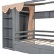 preview thumbnail 46 of 97, House Platform Bed with Open Pent Roof, Built-in Wardrobe, 4 Side Compartments, 3 Top Shelves, 2 Drawers, Curtain Fabric