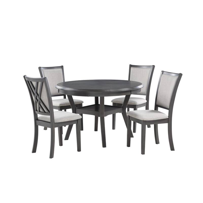 Isla 5 Piece Dining Table Set, Diamond Pattern, 4 Crossback Chairs, Gray - Gray