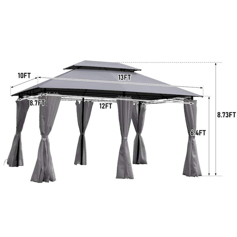13x10 Outdoor Patio Gazebo Canopy Tent, Metal Patio Gazebo with Ventilated Double Roof & Mosquito Net for Lawn, Garden