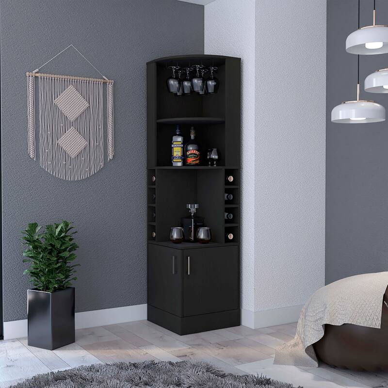 Bar Cabinet Papprika, 8 Wine Cubbies, Double Door, Dark Brown Finish,High quality and durable - Black