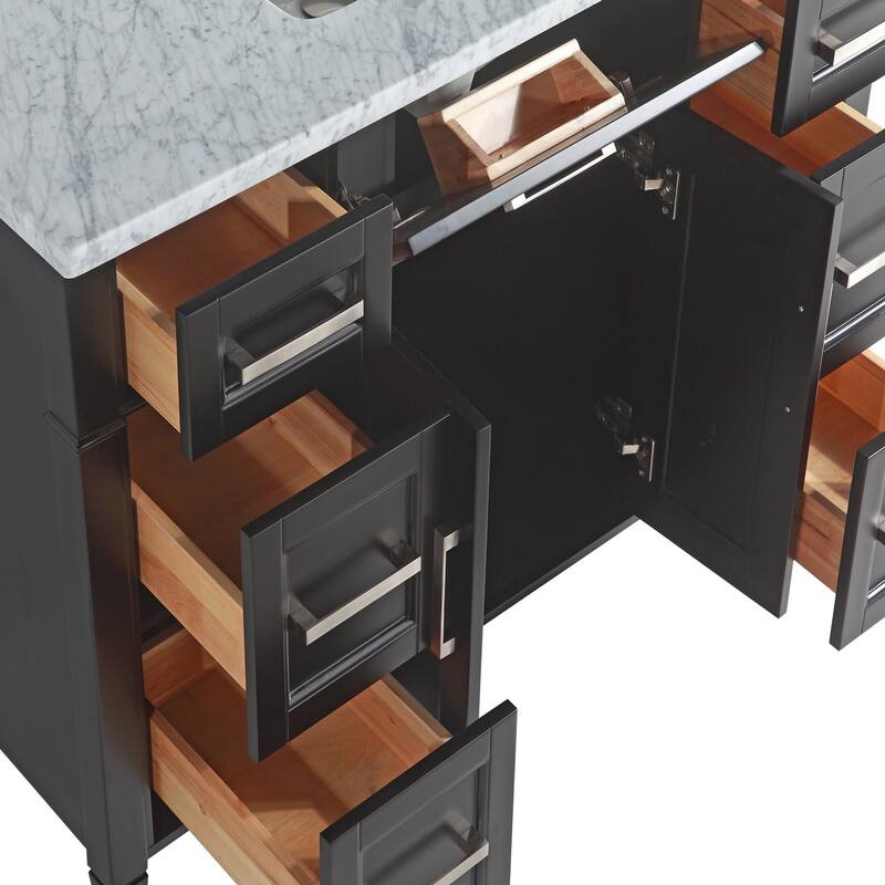 Vanity Art 60-Inch Single Sink Bathroom Vanity Set Carrara Marble Stone Top 7 Drawers 1 Shelf Undermount Sink with Free Mirror
