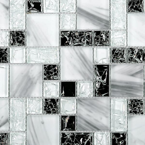 Tilegen Crushed 1 X 2 Crackle Glass Mosaic Tile In White Black Wall Tile 10 Sheets 9 6sqft Overstock 27973257