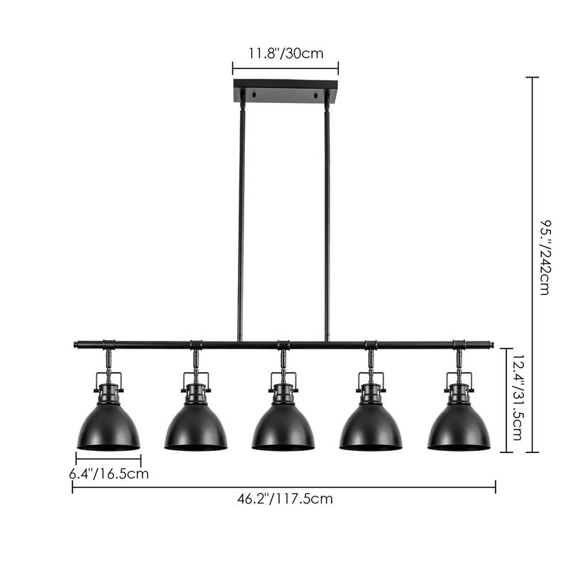 5-Light Industrial Modern Black Linear Pot Lid Pendant Kitchen Island Lighting/ Adjustable Tracking Light